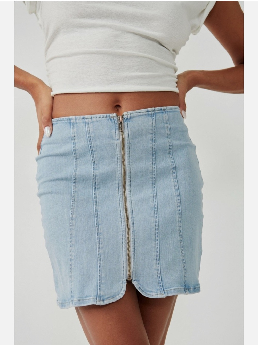 Free People Denim Zip-Front Mini Skirt